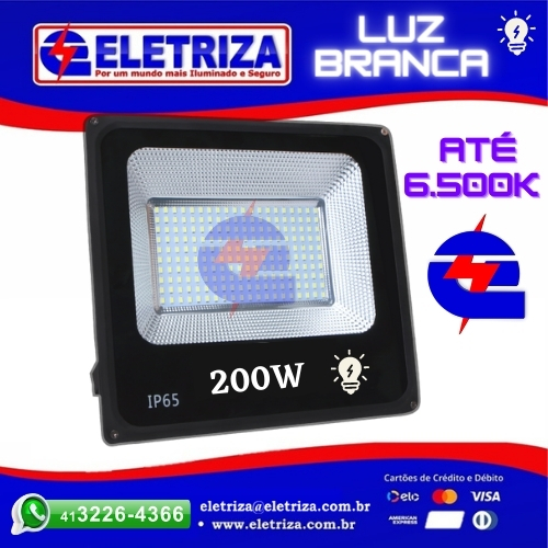 REFLETOR LED 200W 6400K  BRANCO FRIO BIVOLT ELETRIZA PRETO